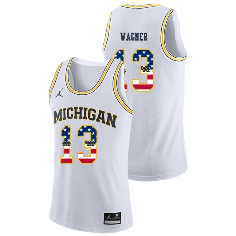 Michigan Wolverines Men's NCAA Moritz Wagner #13 White Jordan Brand USA Flag College Basketball Jersey WWV2849BD